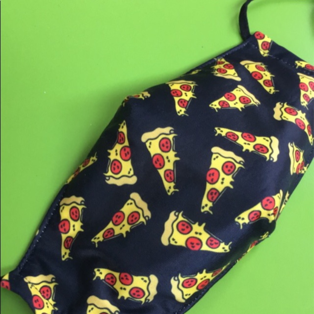 PIZZA MASK kid friendly size cotton lined NEW slice of pepperoni graphic print